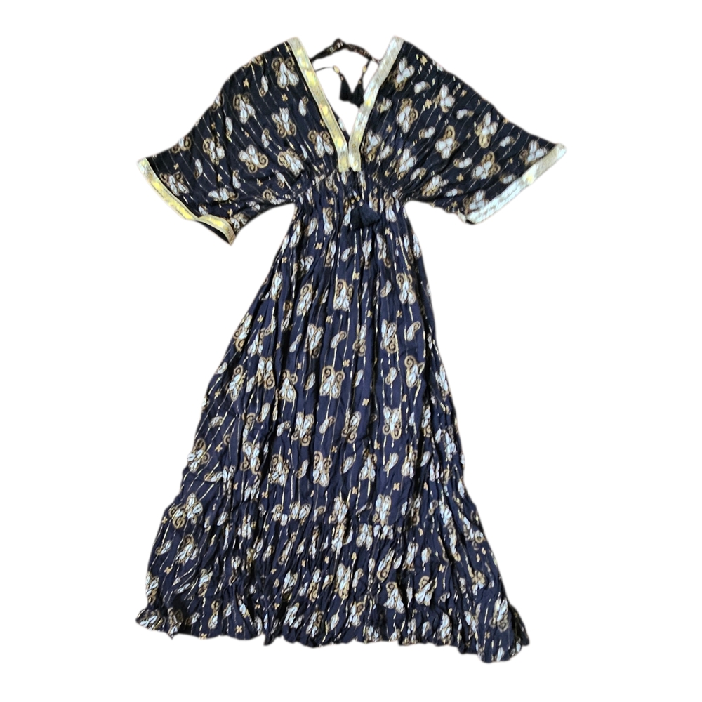 NWT -Zury - Black And Gold Maxi Dress with V-Neck - Free Size